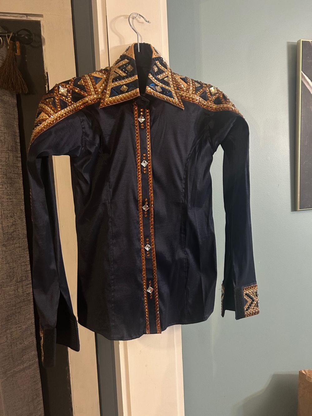 Embellished Navy Western Show Shirt - Navy with Gold Accents